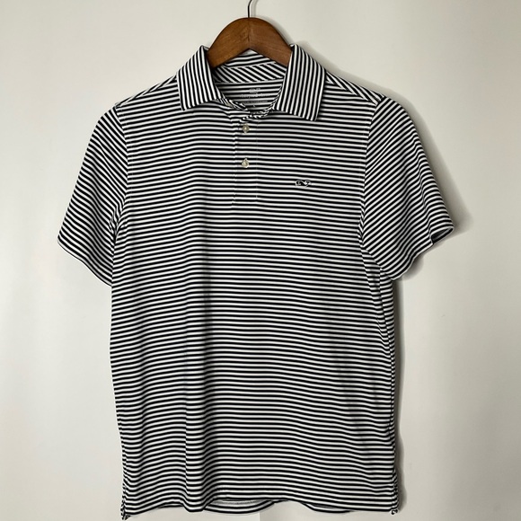 Vineyard Vines Boys Sankaty Blue White Striped Short Sleeve Polo Button Shirt L - Picture 3 of 12